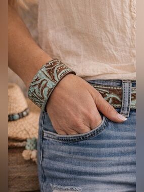 Patricia Nash Turquoise Tooled Leather Teardrop Earrings Western Boho Statement